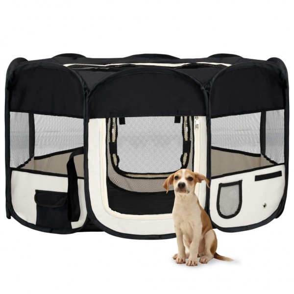 Parque de perros plegable y bolsa transporte negro 145x145x61cm D