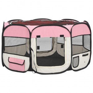 Parque de perros plegable y bolsa transporte rosa 125x125x61cm H
