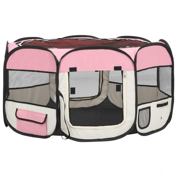 Parque de perros plegable y bolsa transporte rosa 125x125x61cm M 2