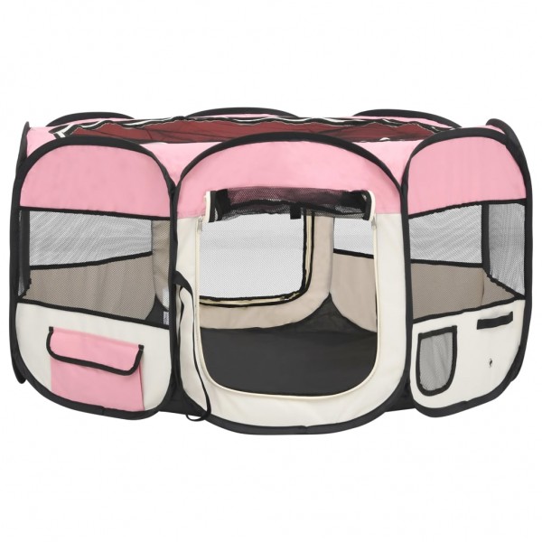 Parque de perros plegable y bolsa transporte rosa 125x125x61cm M 5