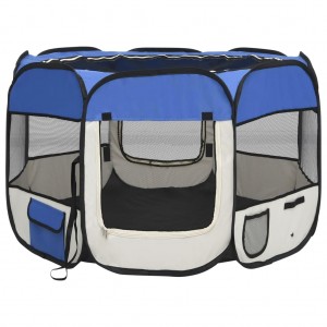 Parque dobrável p/ cão c/ saco de transporte 90x90x58 cm azul H