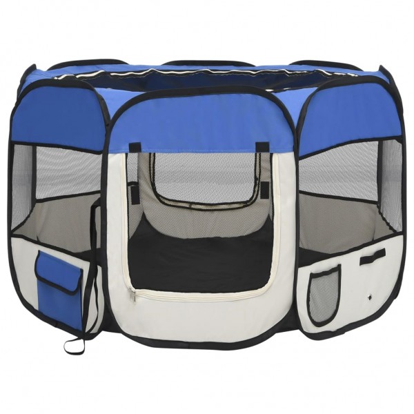 Parque dobrável p/ cão c/ saco de transporte 90x90x58 cm azul M 2