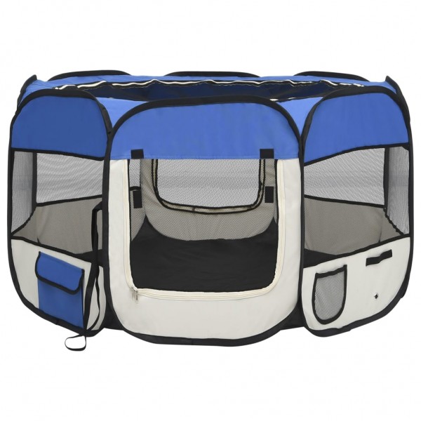 Parque dobrável p/ cão c/ saco de transporte 110x110x58cm azul M 2