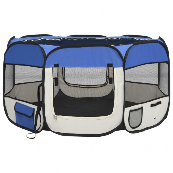 Parque dobrável p/ cão c/ saco de transporte 125x125x61cm azul M 2