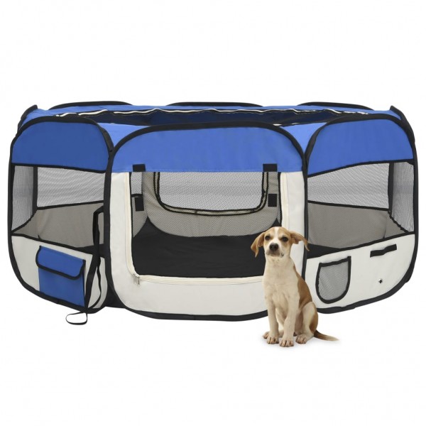 Parque de perros plegable y bolsa transporte azul 145x145x61cm D