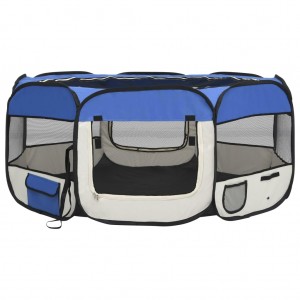 Parque de perros plegable y bolsa transporte azul 145x145x61cm H