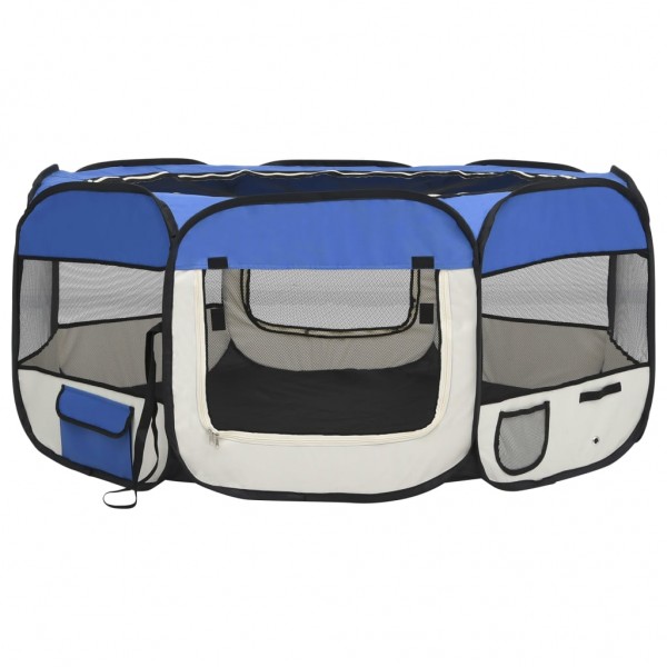 Parque dobrável p/ cão c/ saco de transporte 145x145x61cm azul M 2