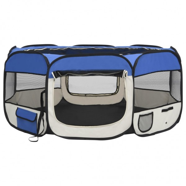 Parque de perros plegable y bolsa transporte azul 145x145x61cm M 5
