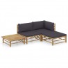 4 pcs conj. lounge jardim em bambu c/ almofadões cinza-escuro 1