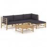 5 pcs conj. lounge jardim em bambu c/ almofadões cinza-escuro 1