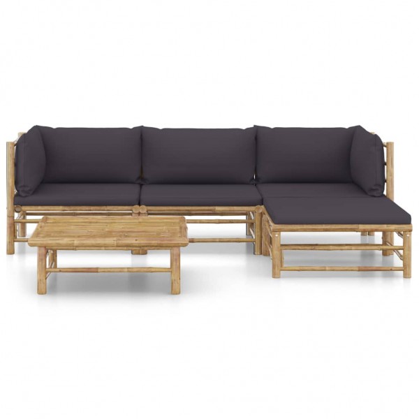 Set de muebles de jardín 5 piezas bambú con cojines gris oscuro M 2
