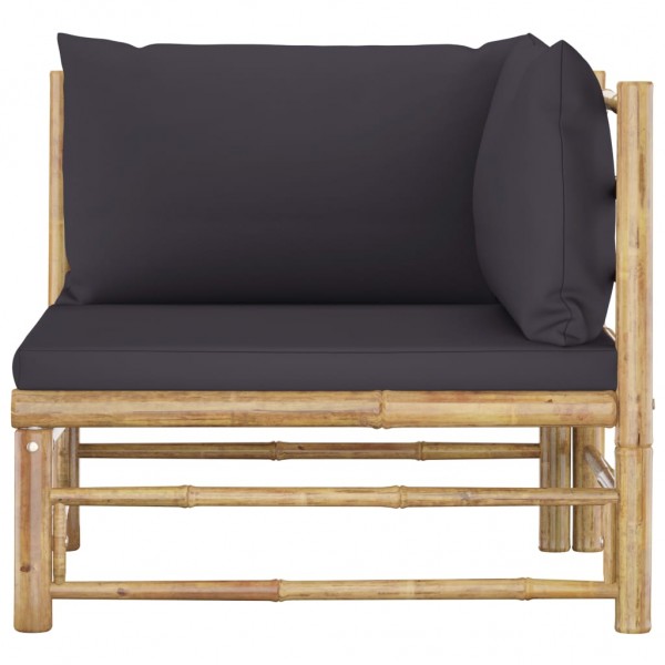 2pcs conj. lounge de jardim bambu c/ almofadões cinzento-escuro M 4