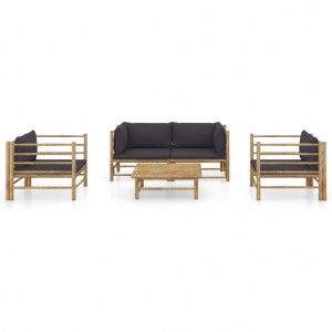 Set de muebles de jardín 5 piezas bambú con cojines gris oscuro H