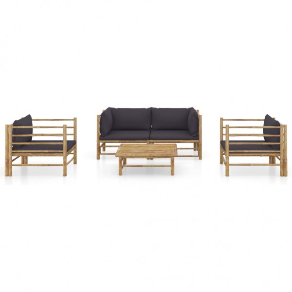 Set de muebles de jardín 5 piezas bambú con cojines gris oscuro M 2