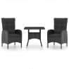 Set de comedor de jardín 3 pzas ratán sintético y vidrio negro 1
