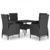 Set de comedor de jardín 5 pzas ratán sintético y vidrio negro 1