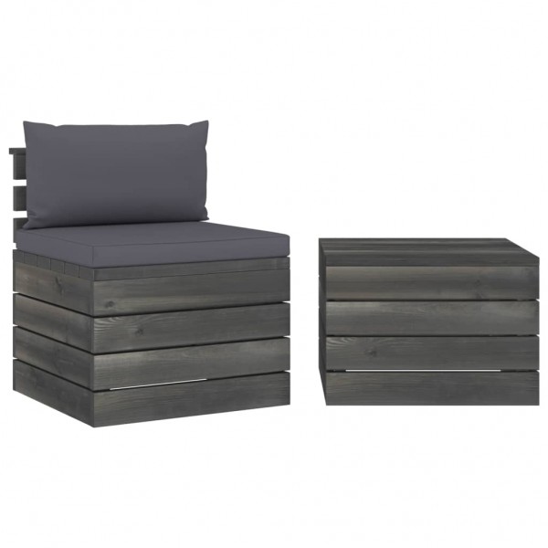 2 pcs conjunto lounge de paletes com almofadões pinho maciço D