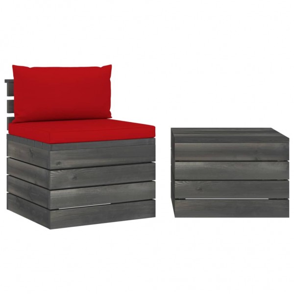 2 pcs conjunto lounge de paletes com almofadões pinho maciço D