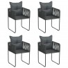Cadeiras de exterior 4 pcs c/ almofadões vime PE preto 1