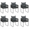 Cadeiras de exterior 6 pcs c/ almofadões vime PE preto 1