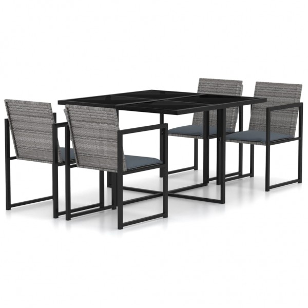 Set de comedor de jardín 5 pzas y cojines ratán sintético gris D