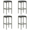 Bancos de bar com almofadões 4 pcs vime PE cinzento 1