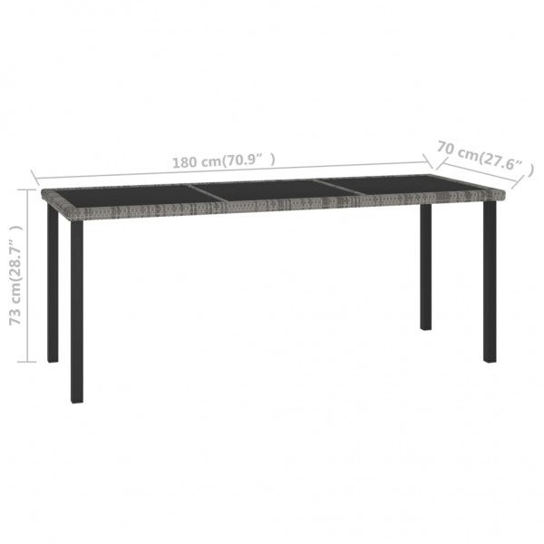 Mesa de jantar para jardim 180x70x73 cm vime PE cinzento M 5