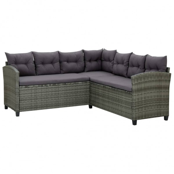 Set de muebles de jardín 6 pzas y cojines ratán sintético gris M 3