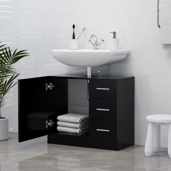 Armario para lavabo madera contrachapada negro 63x30x54 cm M 3