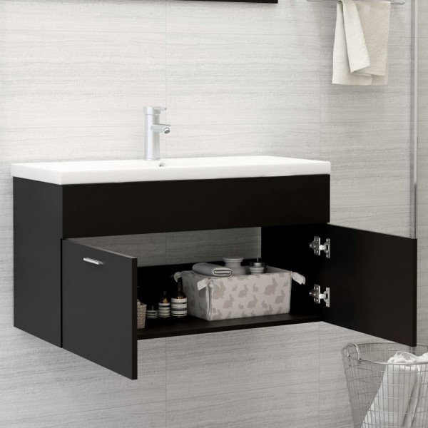 Armario para lavabo madera contrachapada negro 90x38.5x46 cm M 3