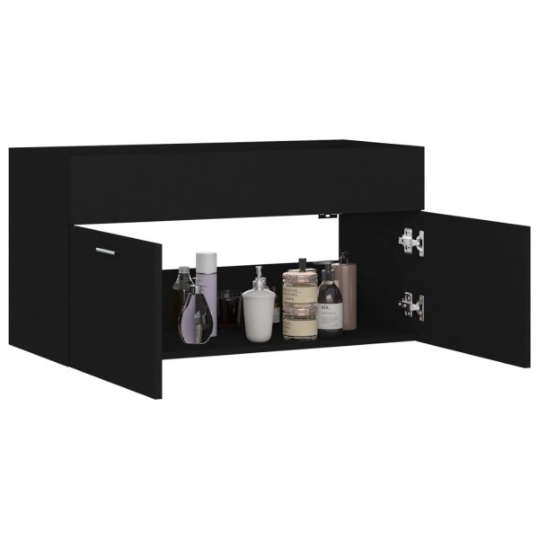 Armario para lavabo madera contrachapada negro 90x38.5x46 cm M 4