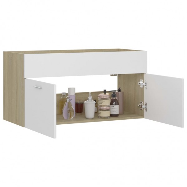Armario para lavabo contrachapada blanco roble 90x38.5x46 cm M 4