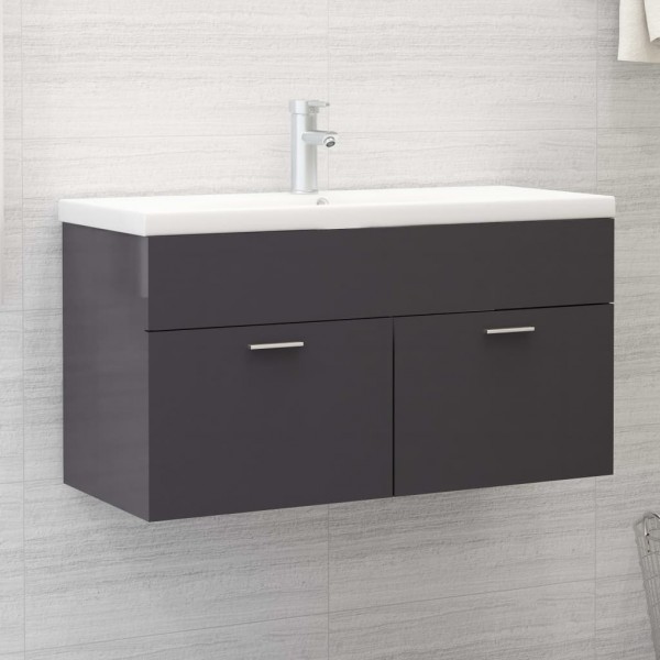 Armario para lavabo contrachapada gris brillo 90x38.5x46 cm D
