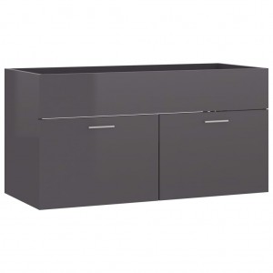 Armario para lavabo contrachapada gris brillo 90x38.5x46 cm H