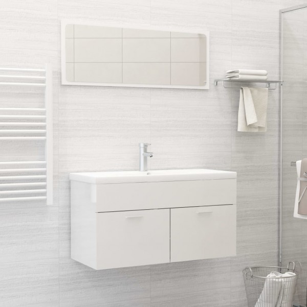 Set muebles de baño 2 piezas madera contrachapada blanco brillo D
