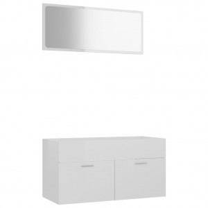 Set muebles de baño 2 piezas madera contrachapada blanco brillo H