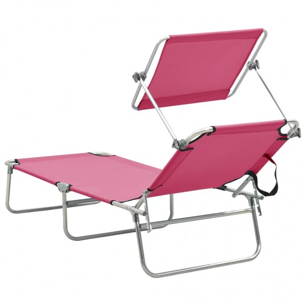 Tumbona plegable con toldo de acero rosa magento M 5