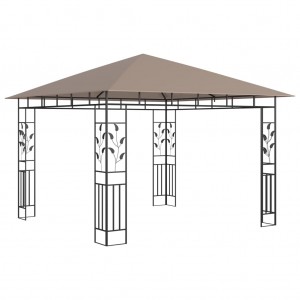 Gazebo c/ rede mosquiteira 3x3x2.73m 180 g/m² cinza-acastanhado H