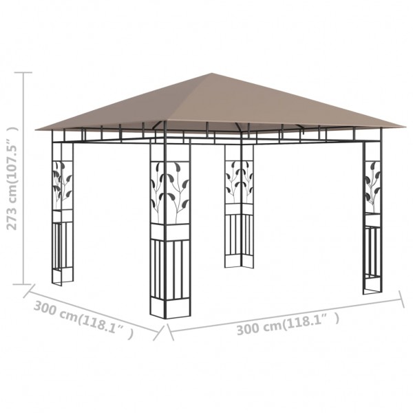 Gazebo c/ rede mosquiteira 3x3x2.73m 180 g/m² cinza-acastanhado M 5
