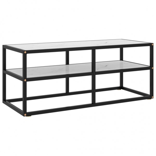 Mueble para TV negro con vidrio de mármol blanco 100x40x40 cm D