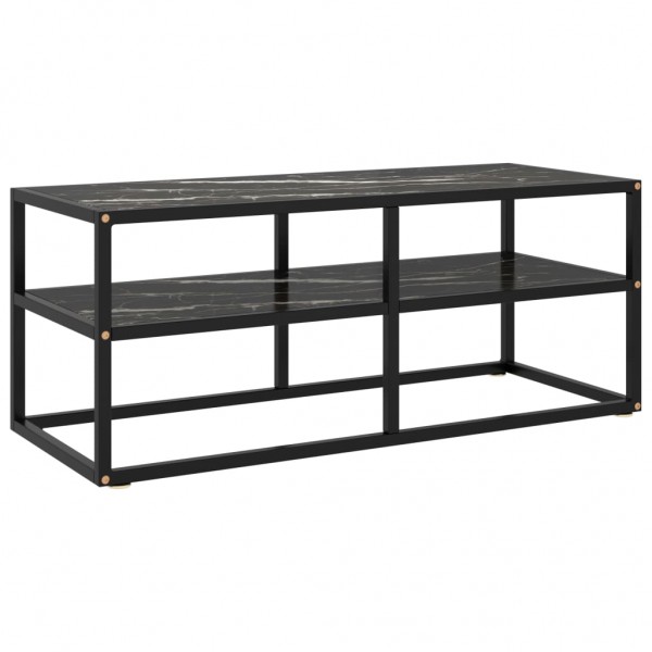 Mueble para TV negro con vidrio de mármol negro 100x40x40 cm D