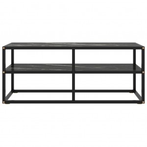 Mueble para TV negro con vidrio de mármol negro 100x40x40 cm H