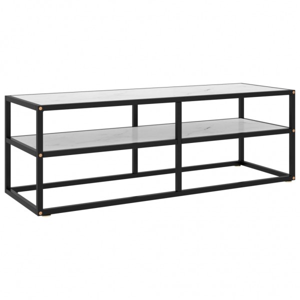 Mueble para TV negro con vidrio de mármol blanco 120x40x40 cm D
