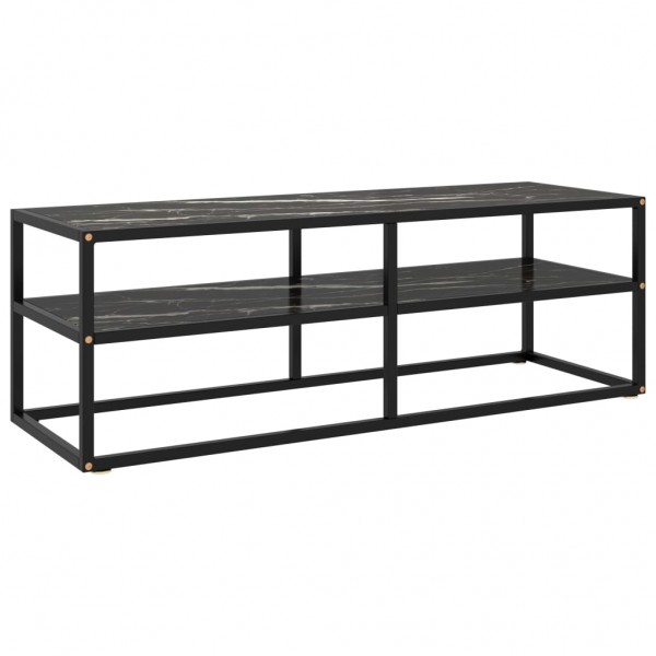 Mueble para TV negro con vidrio de mármol negro 120x40x40 cm D