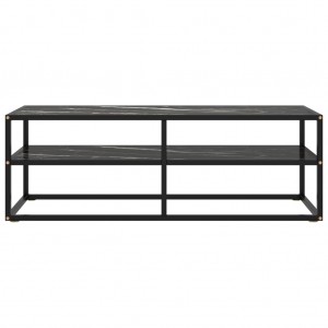Mueble para TV negro con vidrio de mármol negro 120x40x40 cm H