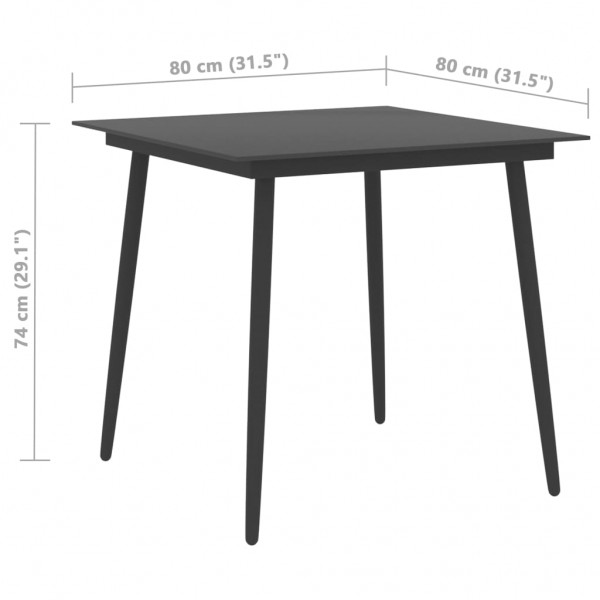 Mesa de jantar para jardim 80x80x74 cm aço e vidro preto M 4