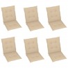Cojín de silla de jardín respaldo bajo 6 uds tela Oxford beige 1