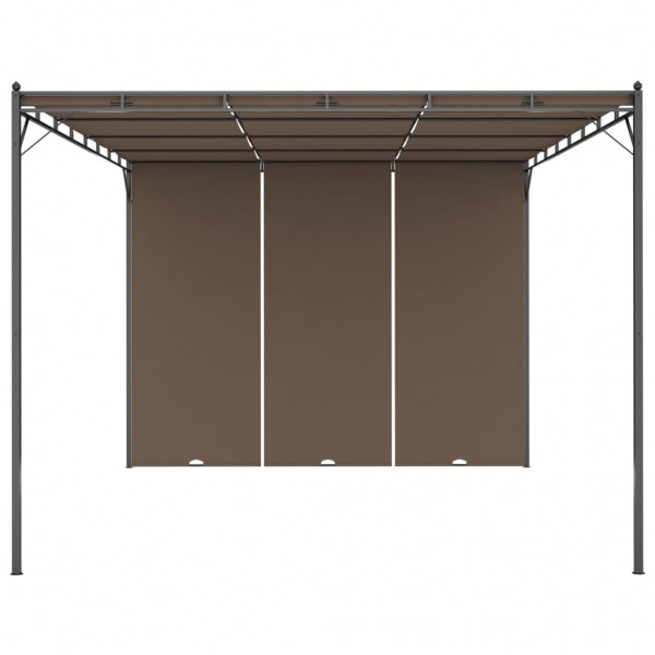 Cenador de jardín con cortina lateral gris taupe 4x3x2.25 m M 3