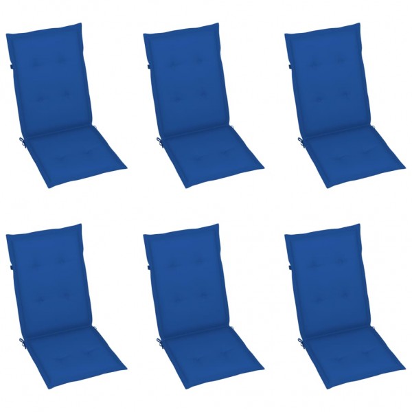 Cojín silla de jardín respaldo alto 6 uds tela azul 120x50x3 cm D