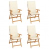 Cadeiras de jardim c/ almofadões cor creme 4 pcs teca maciça 1